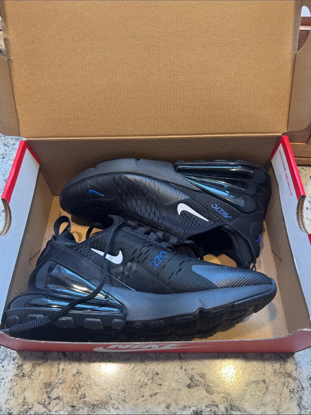 Nike Black/Blue Air Max 270 React-Style Youth Sneakers